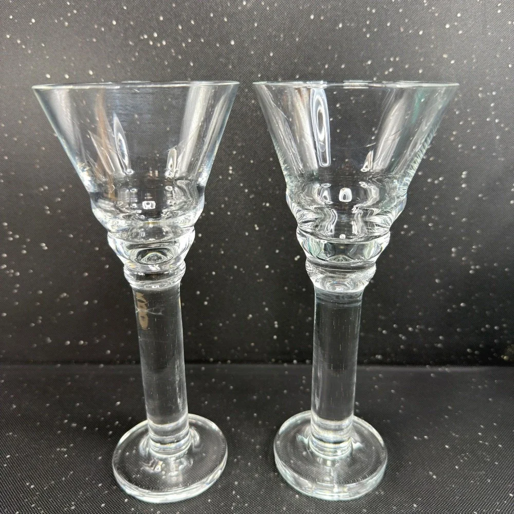 Pier 1 Imports Clear Glass Martini Glasses Tiered Ribbed Straight Stem Set 2